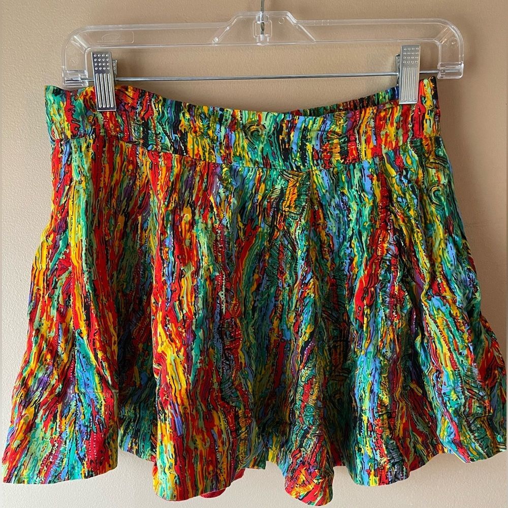 Forever 21 Orange Red Mini Bubble Skirt with Smocked Ruffled Style